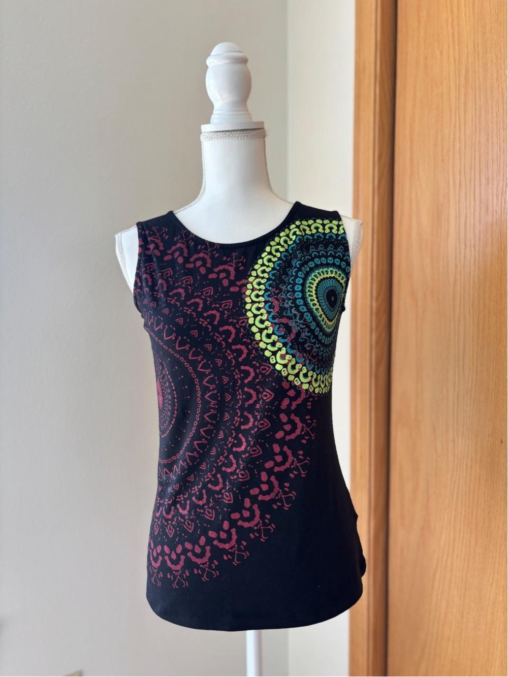 Y2K Coline Black Tank Top with Neon Mandala Print